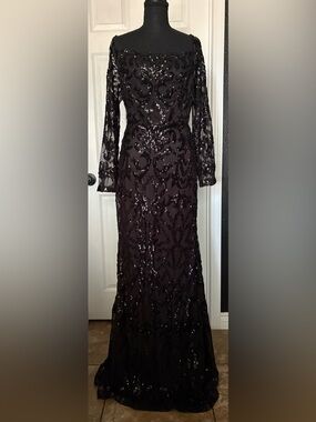 Black Long Sleeve Sequin Evening Gown